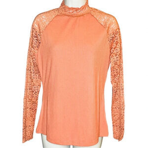 New York & Co. Lace Sleeve Mock Neck Top